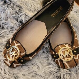 Michael Kors Animal Print Flats with Gold Logo